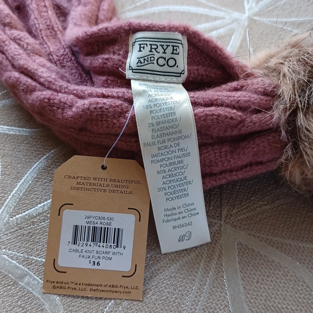 Frye Cable Knit Scarf with Pom Poms!